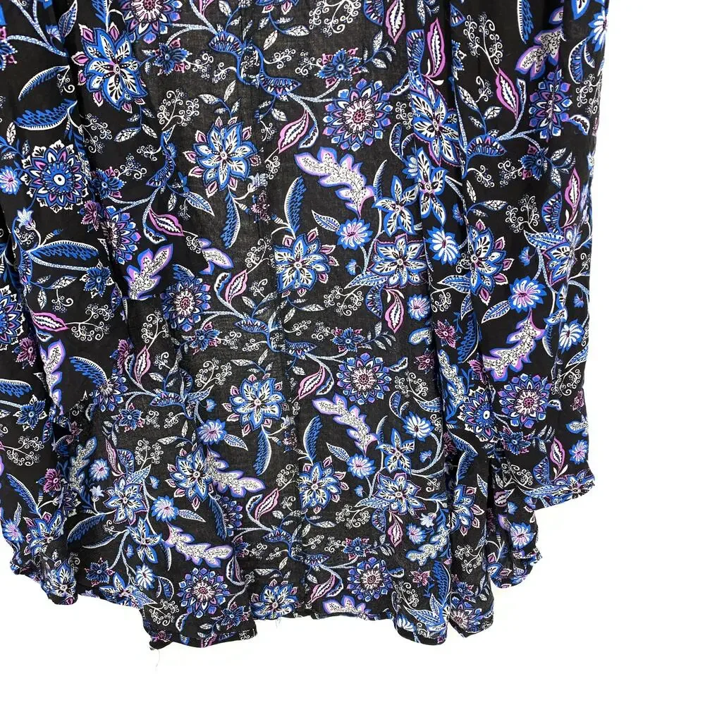 Swimsuits For All Women's Sz 14/16 Kimono Swim Coverup Floral Black *NO BELT
